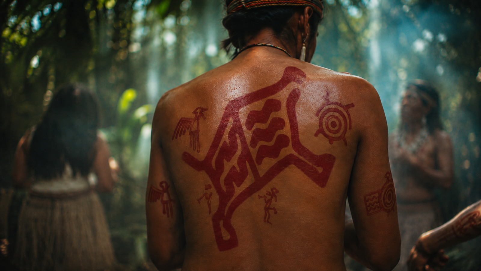 Cuerpo pintado con arte rupestre